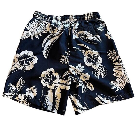 Trader Bay Hawaiian Print Swim Trunks. Navy and White. Size Small. Great Conditi - Picture 1 of 9